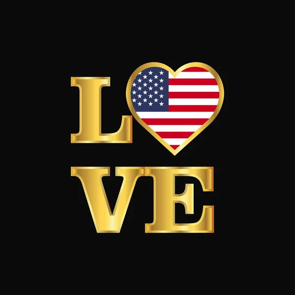 Tipografía Amor United States America Flag Design Vector Gold Lettering — Archivo Imágenes Vectoriales