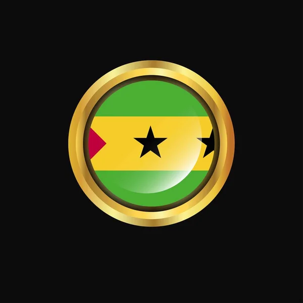 Bandiera Sao Tome Principe Bottone Oro — Vettoriale Stock