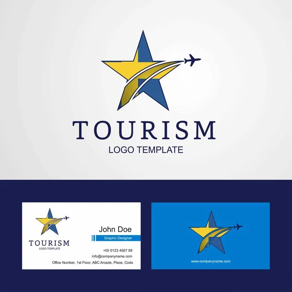 Sveç Bayrağı Yıldız Logo Yaratıcı Kartvizit Tasarım Seyahat — Stok Vektör