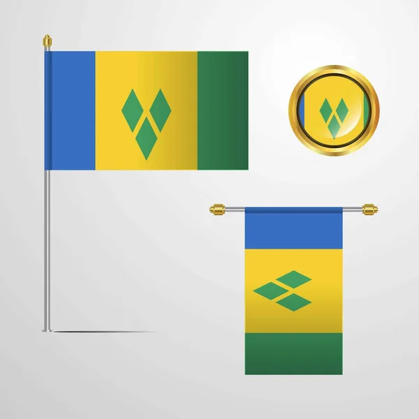 Saint Vincent Och Grenadinerna Flaggan Ikonen Vektorillustration — Stock vektor