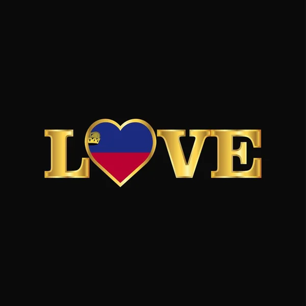 Tipografia Amor Dourado Liechtenstein Bandeira Design Vector —  Vetores de Stock