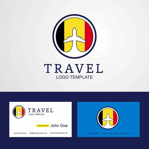 Ταξίδια Σημαία Βέλγιο Δημιουργικό Κύκλο Σχεδιασμός Λογότυπου Και Επαγγελματική Κάρτα — Διανυσματικό Αρχείο