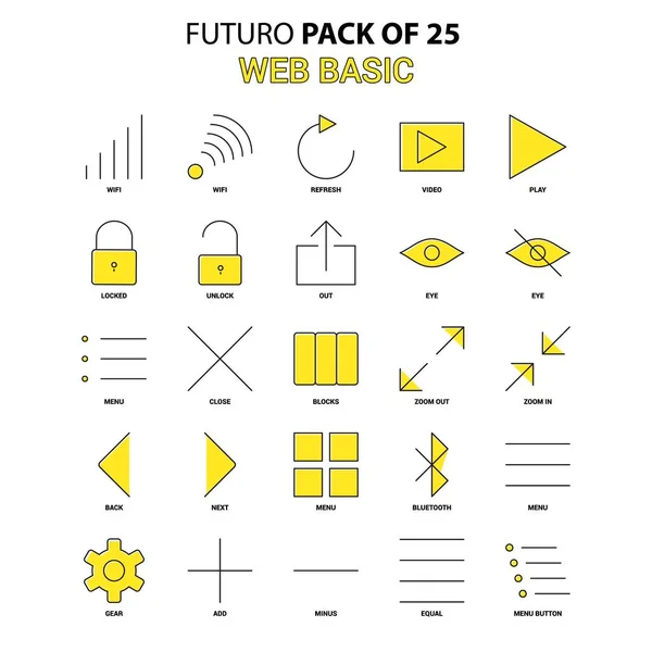 Веб Набір Основних Піктограм Жовтий Futuro Останні Дизайнерські Значки Pack — стоковий вектор