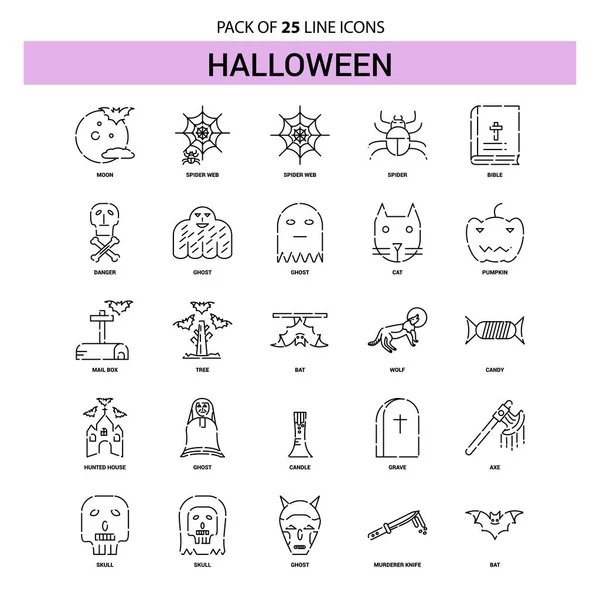 Halloween Lijn Icon Set Streepjeslijn Stijl — Stockvector