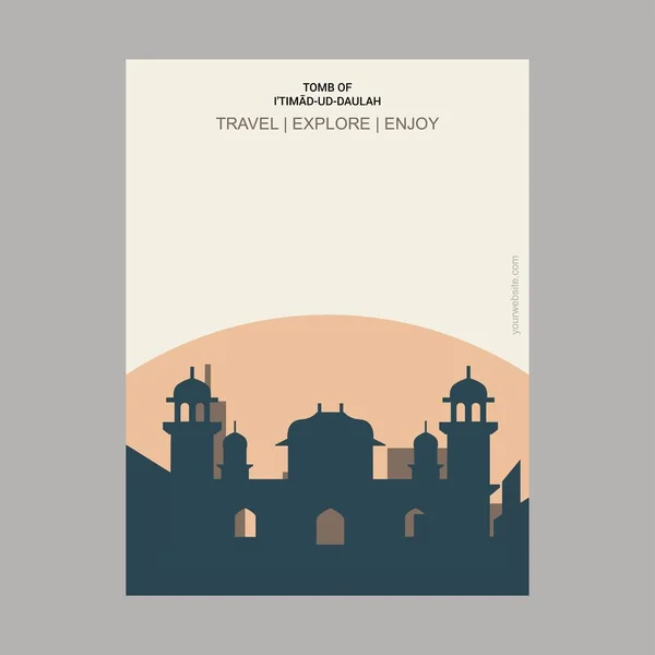 Tumba Itimad Daulah Agra India Plantilla Póster Estilo Vintage — Vector de stock