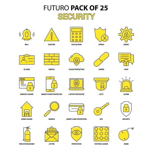 Set Iconos Seguridad Amarillo Futuro Último Diseño Icono Pack — Vector de stock