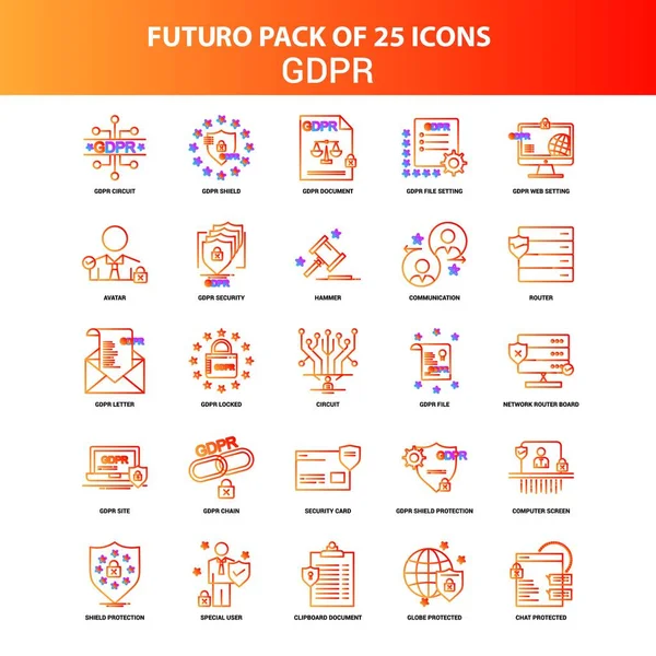 Oranžový Futuro Gdpr Icon Set — Stockový vektor