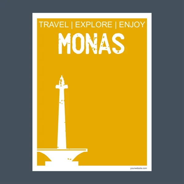 Monas Yakarta Indonesia Monumento Folleto Hito Estilo Plano Tipografía Vector — Vector de stock