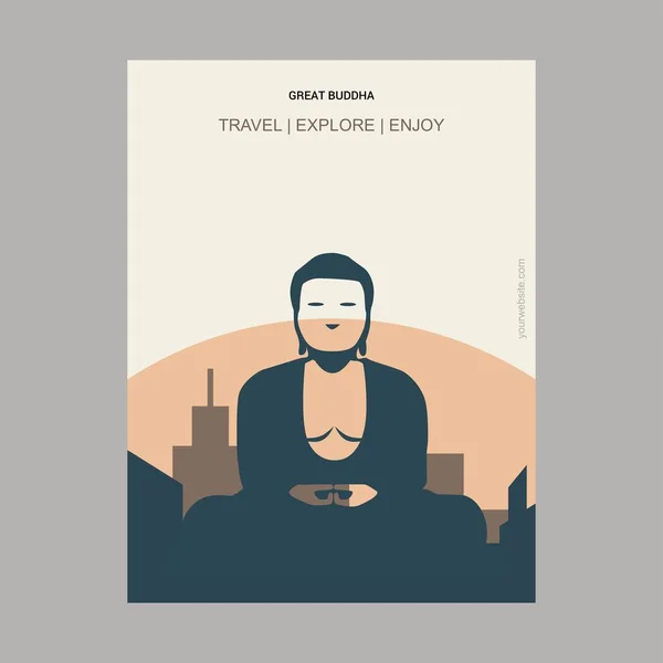 Große Buddha Kamakura Japan Vintage Style Wegweisende Plakatvorlage — Stockvektor