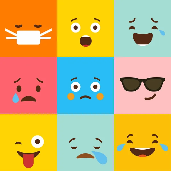 Colorido Quadrado Emojis Conjunto Vetor — Vetor de Stock