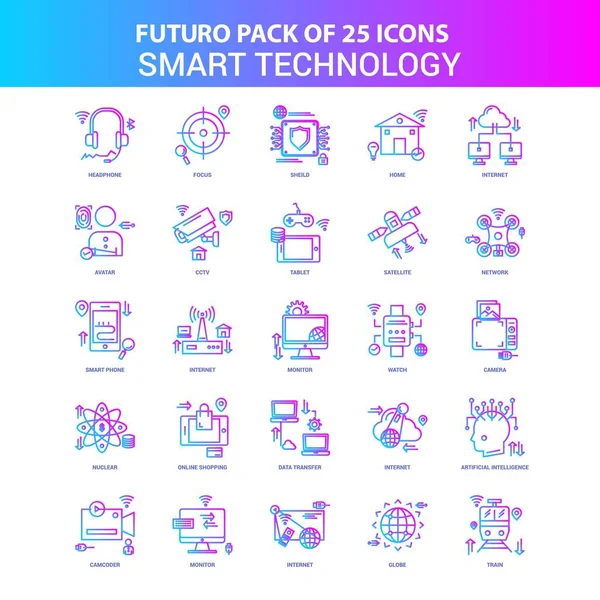 Mavi Pembe Futuro Smart Teknolojisi Icon Pack — Stok Vektör