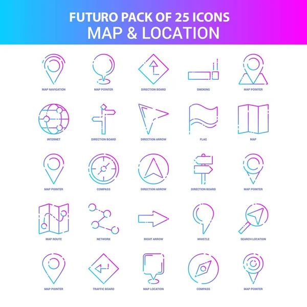 Mavi Pembe Futuro Harita Konum Icon Pack — Stok Vektör