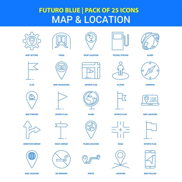 Plattegrond Locatie Icons Futuro Blauw Icon Pack — Stockvector