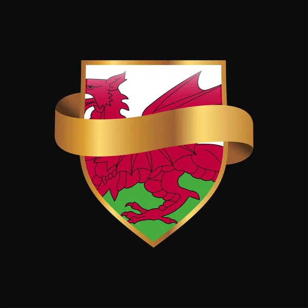 Wales Flagga Golden Badge Design Vektor — Stock vektor