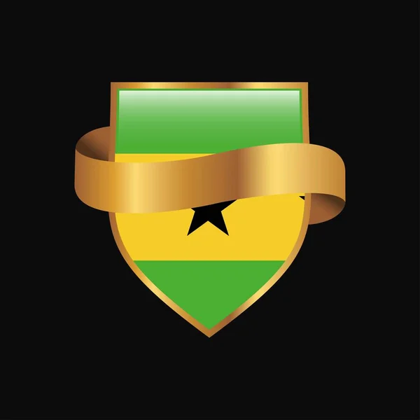 Santo Tomé Príncipe Bandera Golden Badge Design Vector — Archivo Imágenes Vectoriales