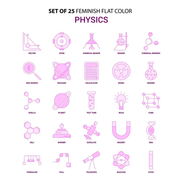 stock vector Set of 25 Feminish Physics Flat Color Pink Icon set