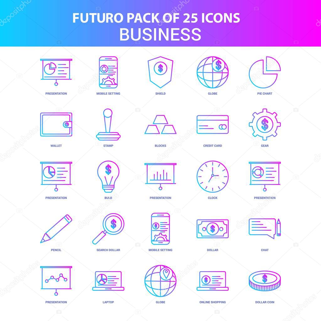 25 Blue and Pink Futuro Business Icon Pack
