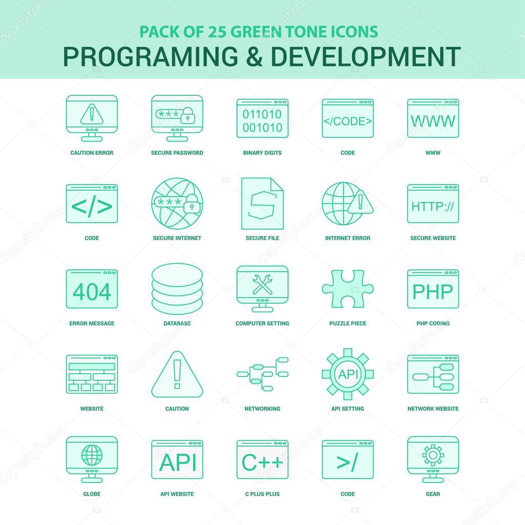 25 Green Programming and Developement Icon set