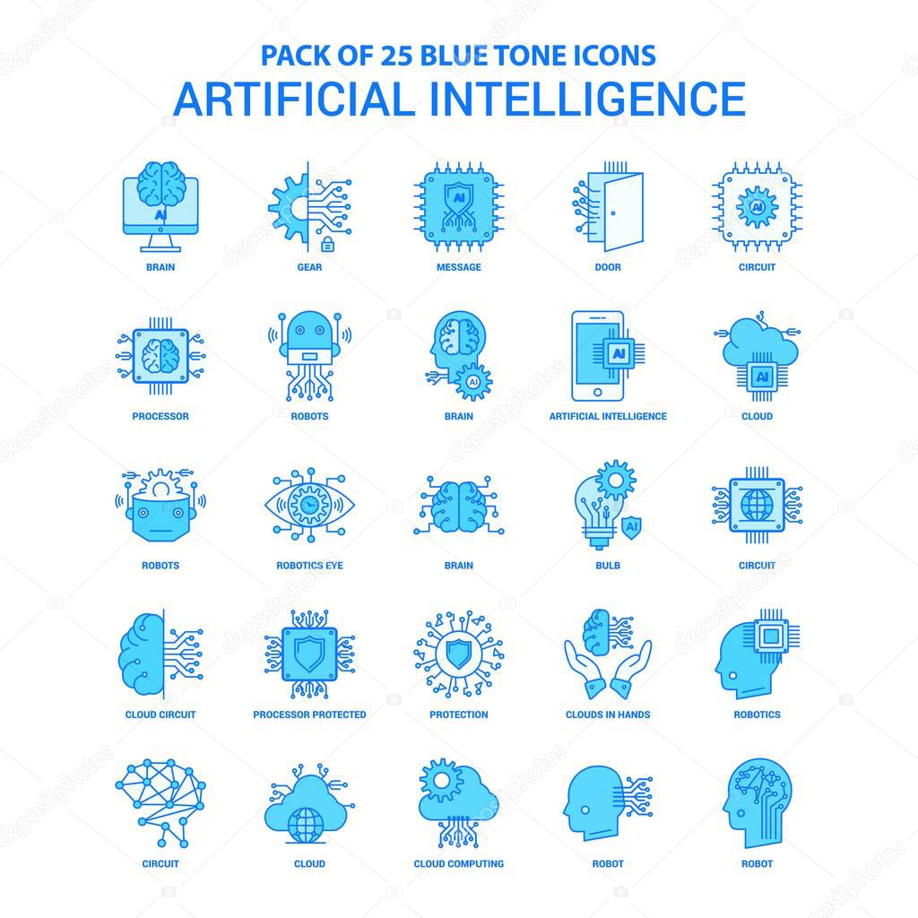 Artificial Intelligence Blue Tone Icon Pack - 25 Icon Sets