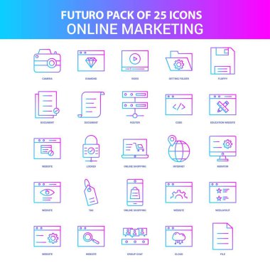 25 mavi ve pembe Futuro Online pazarlama Icon Pack