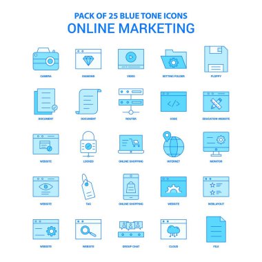 Online pazarlama mavi tonu Icon Pack - 25 Icon Setler