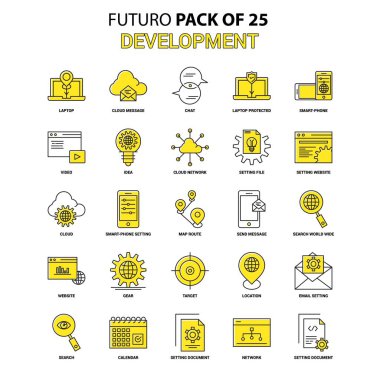 Geliştirme Icon Set. Sarı Futuro son tasarım simge paketi