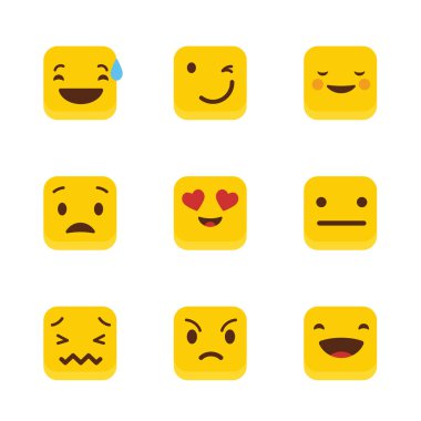 Sarı kare emojis tasarlamak vektör kümesi