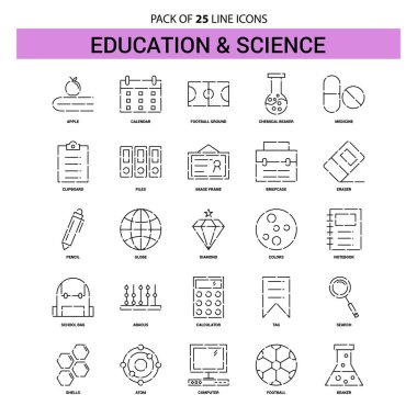 Eğitim ve bilim çizgi Icon Set - 25 kesikli anahat stili