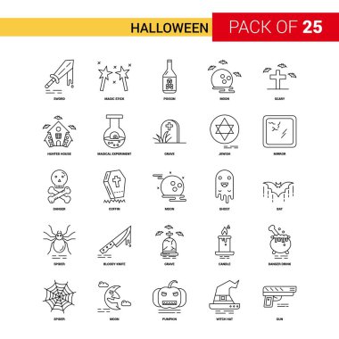 Cadılar Bayramı siyah çizgi simgesi - 25 iş anahat Icon Set