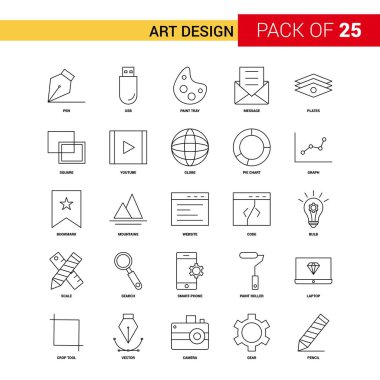 Sanat tasarım siyah çizgi simgesi - 25 iş anahat Icon Set