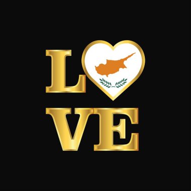 Aşk tipografi Kıbrıs bayrağı tasarım vektör altın harflerle