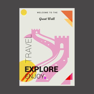 Great wall için Çin keşfetmek, seyahat zevk Poster şablonu hoş geldiniz