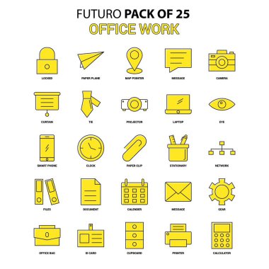 Ofis işleri Icon Set. Sarı Futuro son tasarım simge paketi