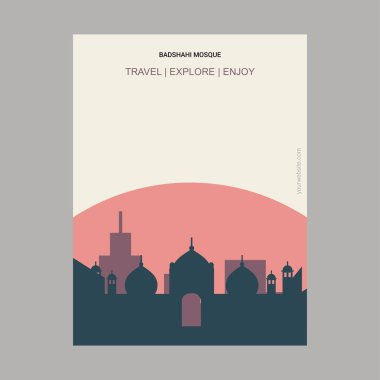 Badshahi Camii Lahore, Pakistan Vintage tarzı Landmark Poster şablonu