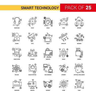 Akıllı teknoloji siyah çizgi simgesi - 25 iş anahat Icon Set