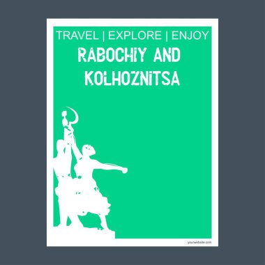 Rabochiy ve Kolhoznitsa Moskova, Rusya anıt Simgesel Yapı broşür düz stil ve Tipografi vektör