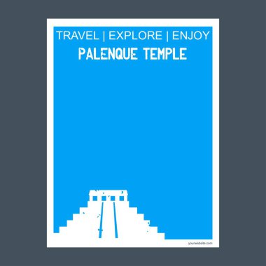 Palenque Tapınağı Chiapas, Meksika anıt Simgesel Yapı broşür düz stil ve Tipografi vektör