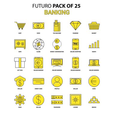 Icon Set bankacılık. Sarı Futuro son tasarım simge paketi
