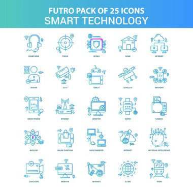 25 yeşil ve mavi Futuro Smart teknolojisi Icon Pack
