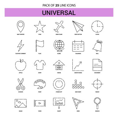 Evrensel satır Icon Set - 25 kesikli anahat stili