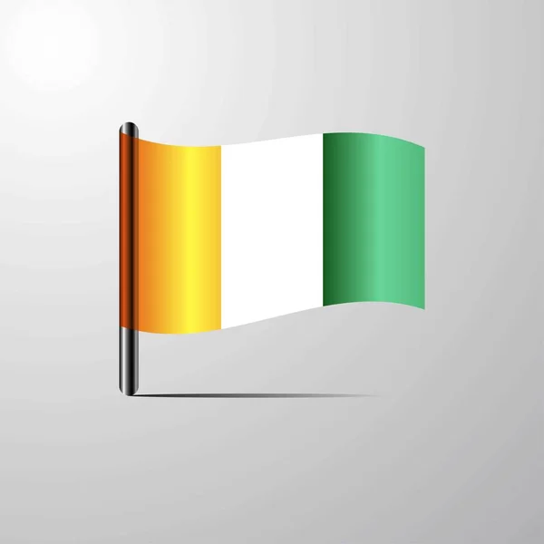 Cote Ivoire Macha Błyszczący Flaga Wektor Wybrzeże Kości Słoniowej — Wektor stockowy