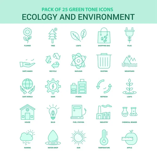 Ecología Verde Medio Ambiente Icono Conjunto — Vector de stock