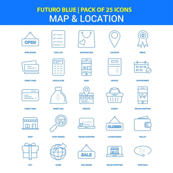 Carte Icônes Localisation Futuro Blue Icône Pack — Image vectorielle