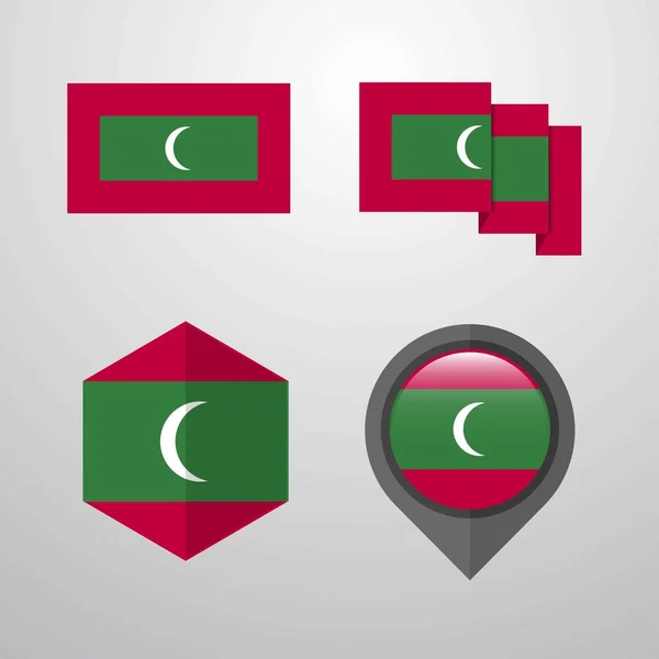 Maledivy Příznak Sada Šablon Vektor — Stockový vektor