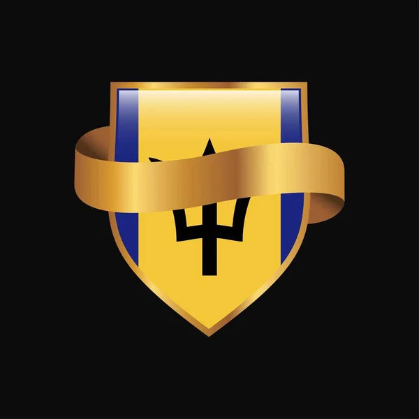Bandeira Barbados Golden Badge Design Vector — Vetor de Stock