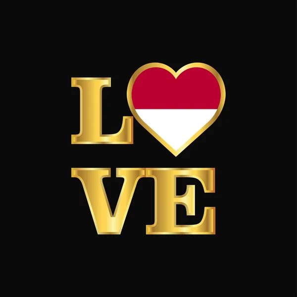Tipografia Amor Indonésia Bandeira Design Vetor Letras Douradas —  Vetores de Stock