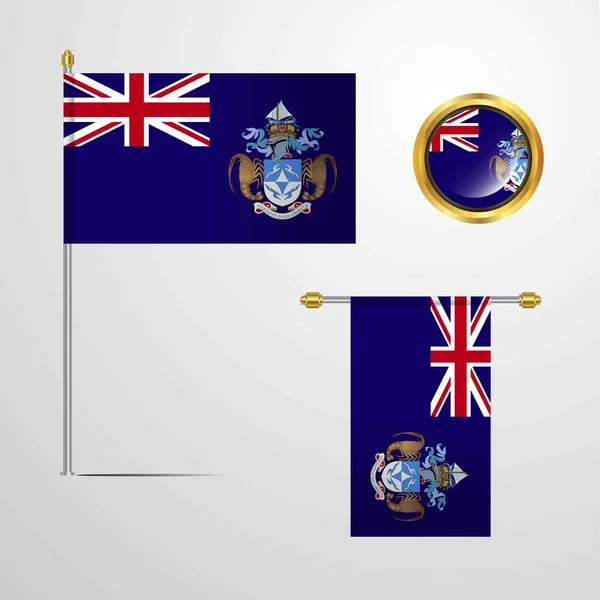 Tristan Cunha Zwaaien Vlag Ontwerp Met Badge Vector — Stockvector