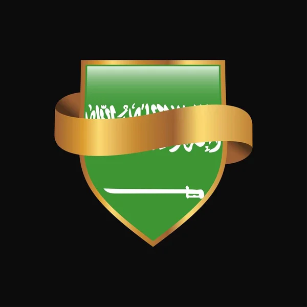 Arab Saudi Flag Golden Badge Desain Vektor - Stok Vektor
