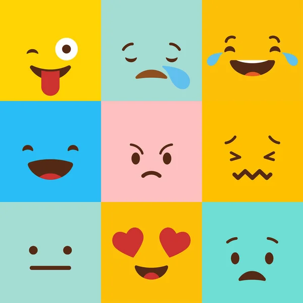 Kolorowy Kwadrat Emojis Wektor Zestaw — Wektor stockowy