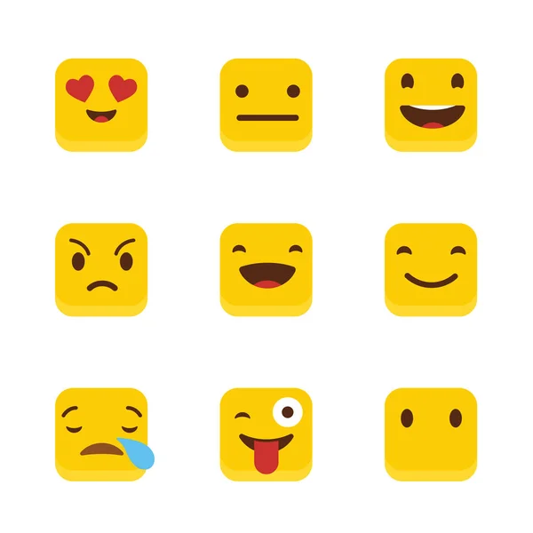 Set Dari Yellow Square Emojis Design Vector - Stok Vektor